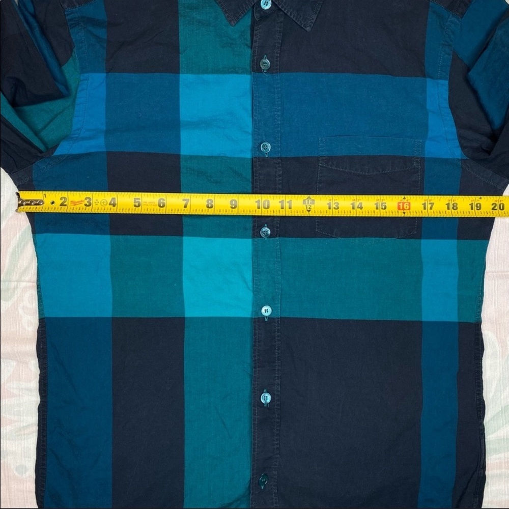 Burberry Brit Plaid Checkered Pattern Button Up Down Dress Shirt Small Blue Gree - Picture 2 of 7